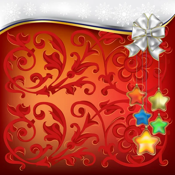 Weihnachtsdekoration mit weißer Schleife und Sternen — Stockvektor