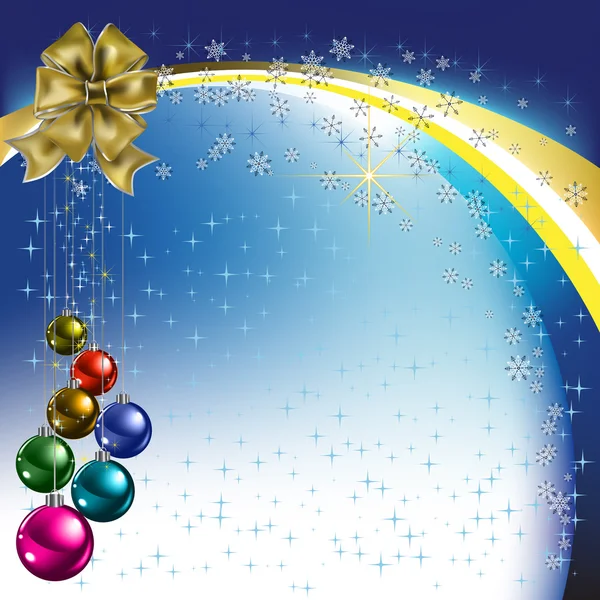 Vánoční pozdrav zlatý luk s barevnými kuličkami — Stockový vektor