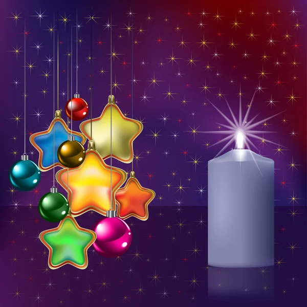 Vánoční pozdrav s výzdobou a svíčka — Stockový vektor