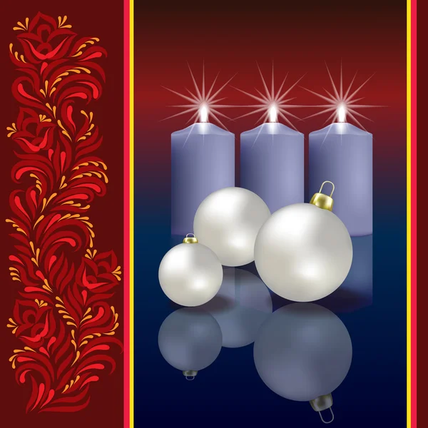 圣诞贺卡装饰和蓝色的蜡烛 — 图库矢量图片