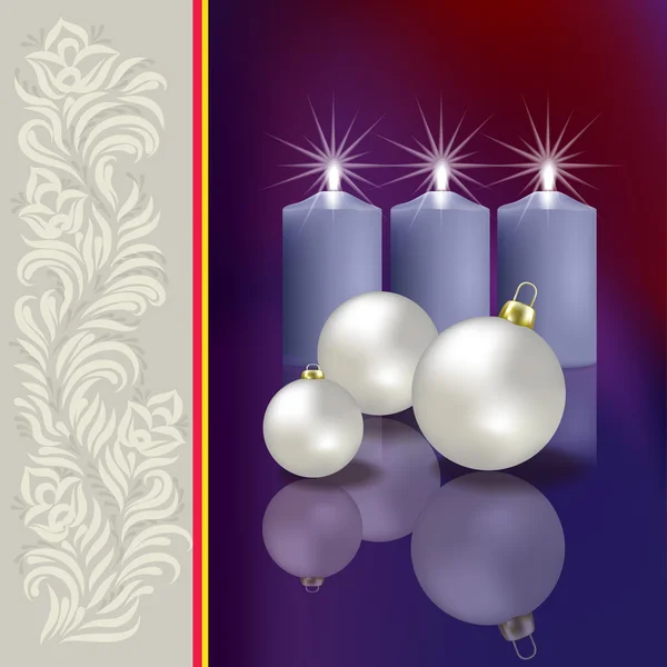 Saludo navideño con decoración y velas — Archivo Imágenes Vectoriales