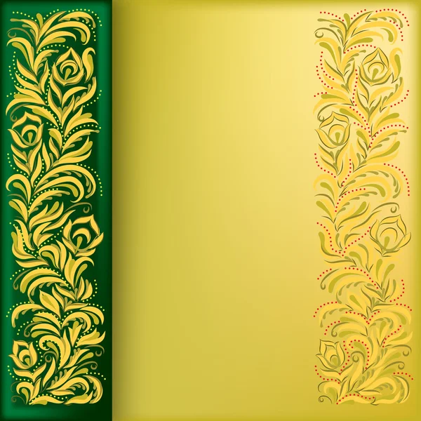 Abstract background with golden floral ornament on green — Stock Vector
