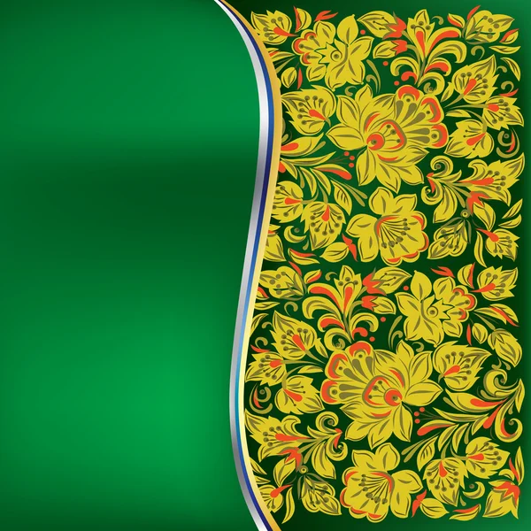 Streszczenie tło z żółtym kwiatowy ornament na zielony — Wektor stockowy
