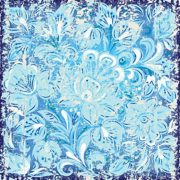 Абстрактный фон с гранжевым цветочным орнаментом синий — стоковый вектор