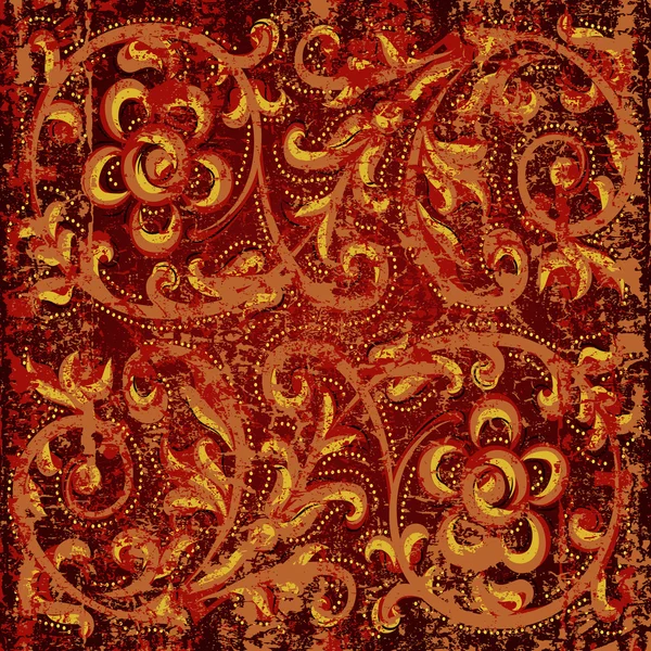 Fondo grunge abstracto con adorno floral rojo — Vector de stock