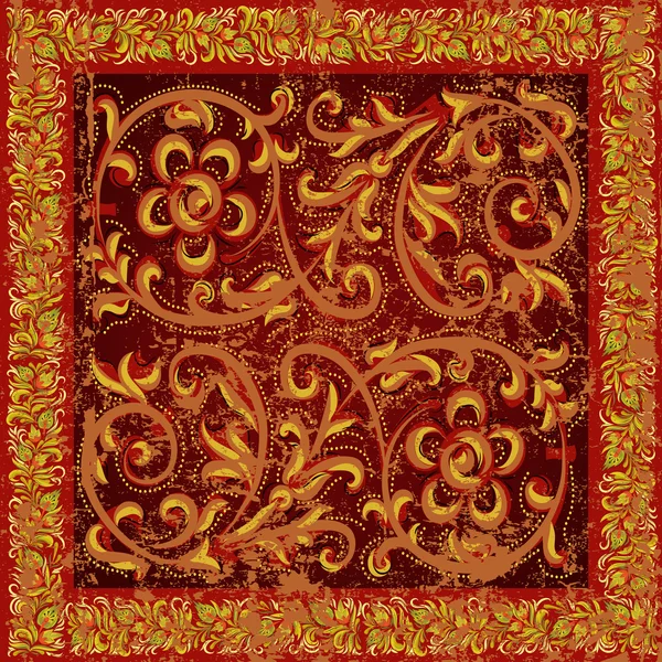 Abstracte grunge achtergrond met rode bloemen ornament — Stockvector