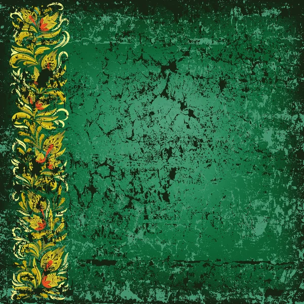 Astratto sfondo grunge parete verde con ornamento floreale — Vettoriale Stock
