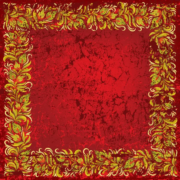 Astratto sfondo grunge parete rossa con ornamento floreale — Vettoriale Stock