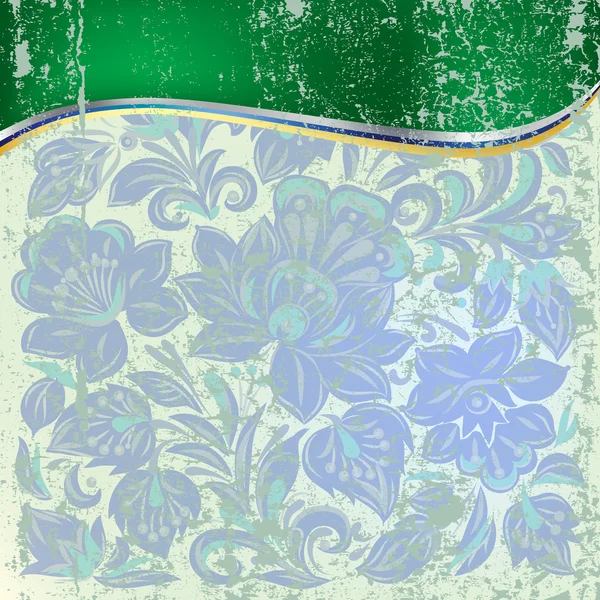 Astratto grunge sfondo con ornamento floreale blu — Vettoriale Stock