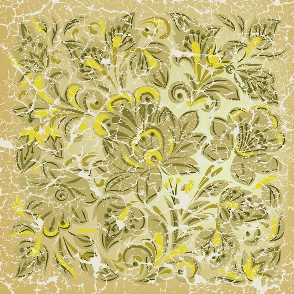 Astratto grunge sfondo con ornamento floreale giallo — Vettoriale Stock