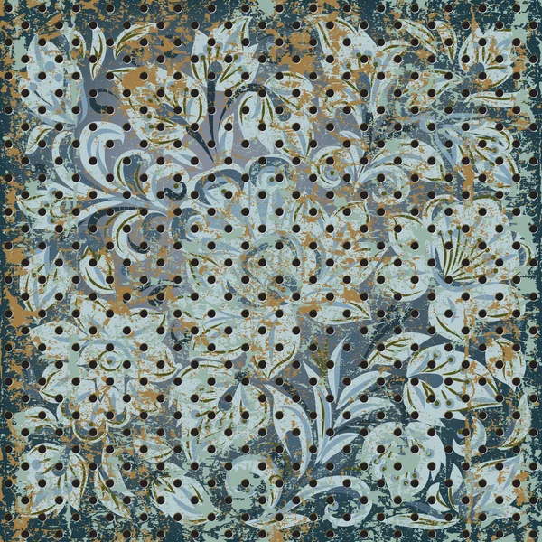 Texture de maille métallique rouillée avec ornement floral — Image vectorielle