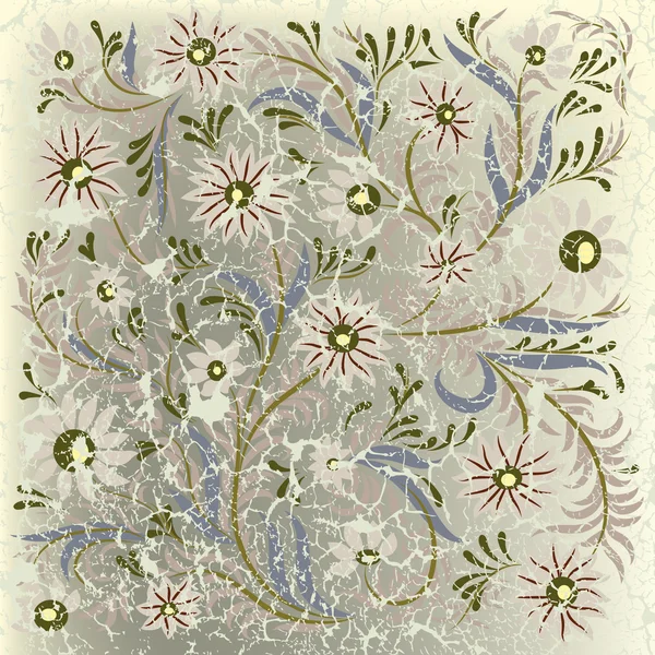 Абстрактный потрескавшийся фон с бежевым цветочным орнаментом — стоковый вектор