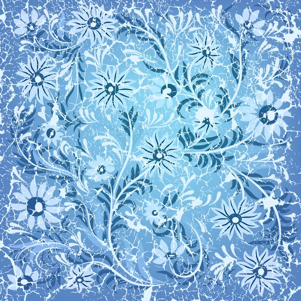Fondo agrietado abstracto con adorno floral azul — Vector de stock