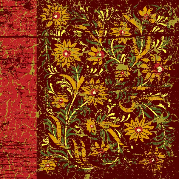 Fondo agrietado abstracto con adorno floral — Archivo Imágenes Vectoriales