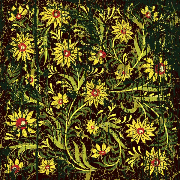Abstracte gebarsten achtergrond met groene floral ornament — Stockvector