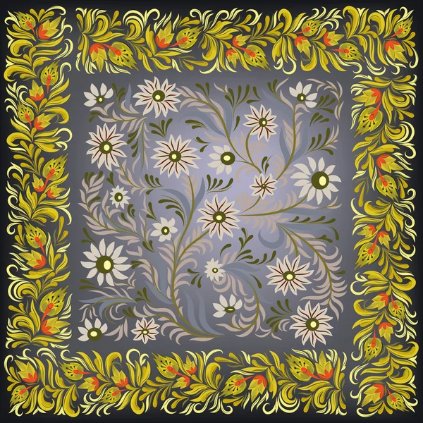 Fondo oscuro abstracto con adorno floral gris — Archivo Imágenes Vectoriales