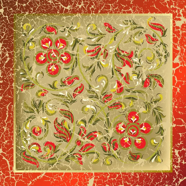 ひびの入った赤い花の飾りと抽象的な背景 — ストックベクタ