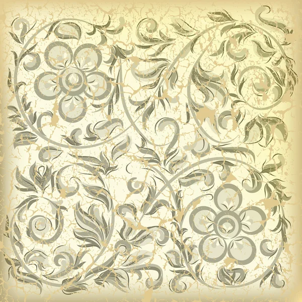 Astratto sfondo beige con incrinato ornamento floreale — Vettoriale Stock