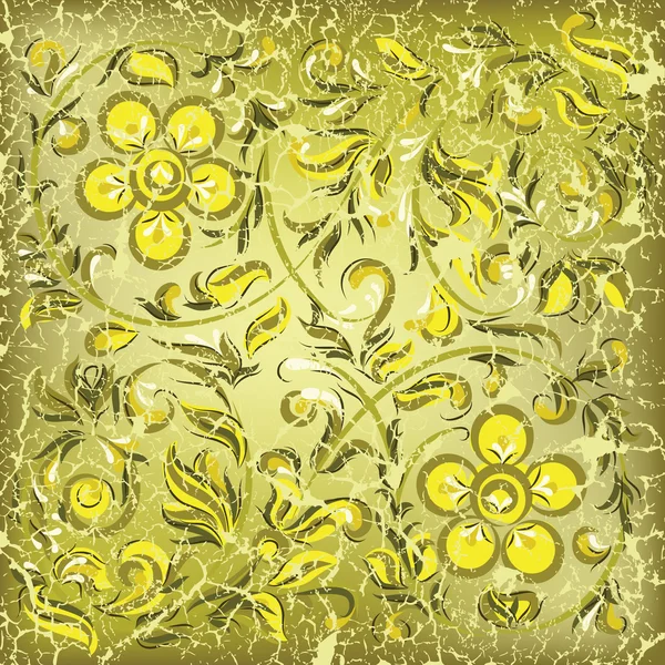 Abstraktes Gold Hintergrund mit rissigen floralen Ornament — Stockvektor
