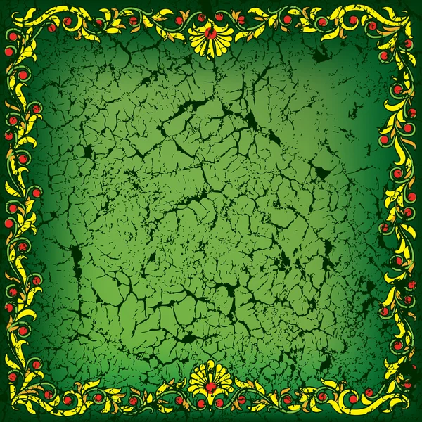 Abstrakte rissige grüne Hintergrund mit floralen Ornamenten — Stockvektor