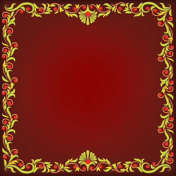 Fondo rojo oscuro abstracto con adorno floral — Vector de stock