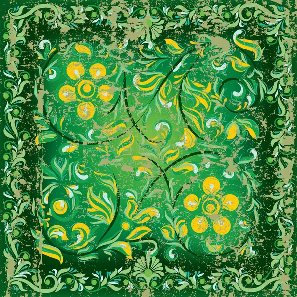 Ornamento floral agrietado abstracto sobre fondo verde — Archivo Imágenes Vectoriales