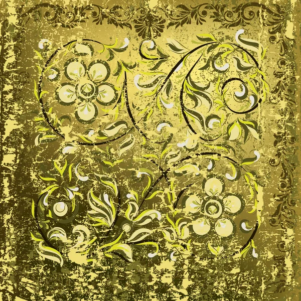 Ornamento floral abstracto sobre fondo verde oxidado — Archivo Imágenes Vectoriales