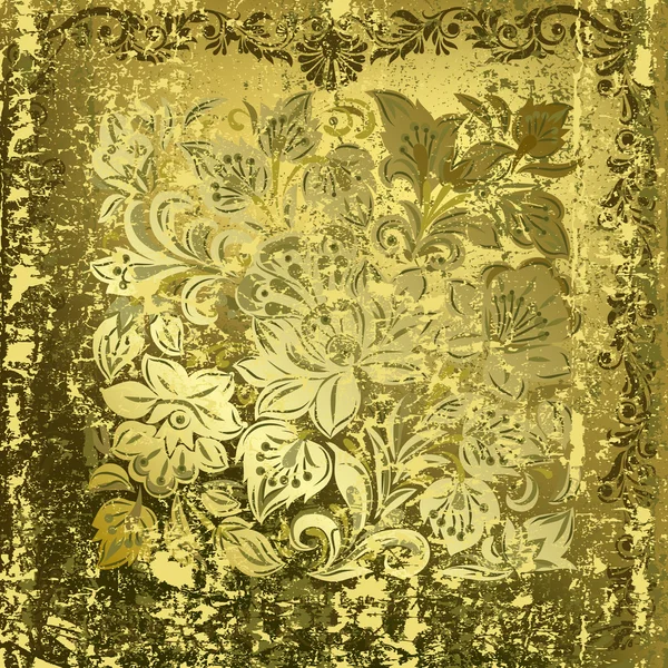 Abstraktes Gold florales Ornament auf rostgrünem Hintergrund — Stockvektor