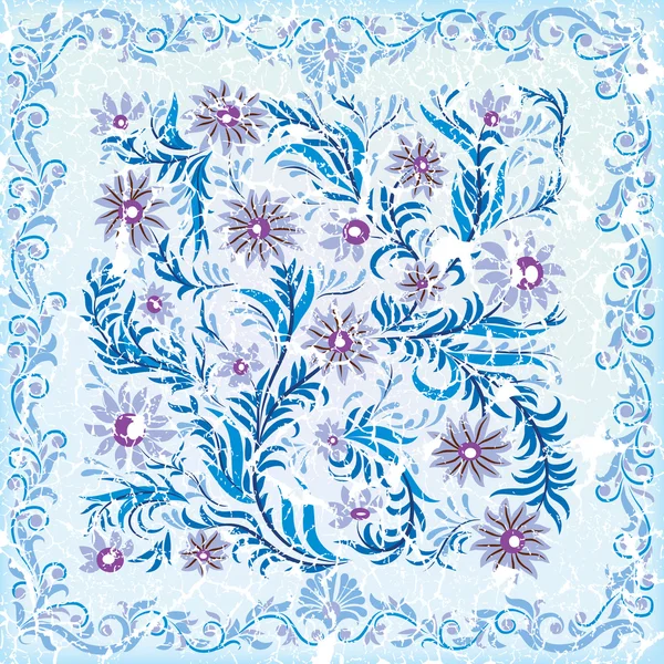 Абстрактный потрескавшийся фон с голубым цветочным орнаментом — стоковый вектор