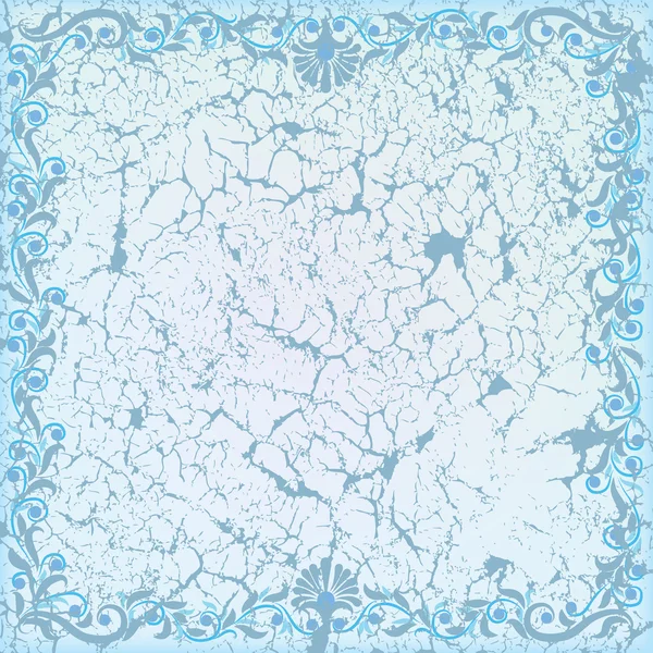 Fondo blanco agrietado abstracto con adorno floral azul — Vector de stock