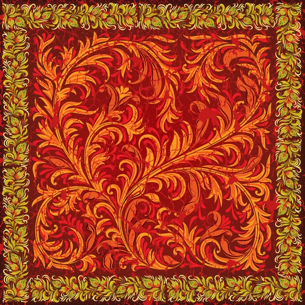Fondo rojo agrietado abstracto con adorno floral — Vector de stock