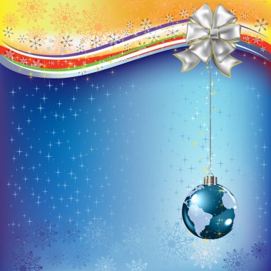 Christmas greeting planet earth with white bow clipart