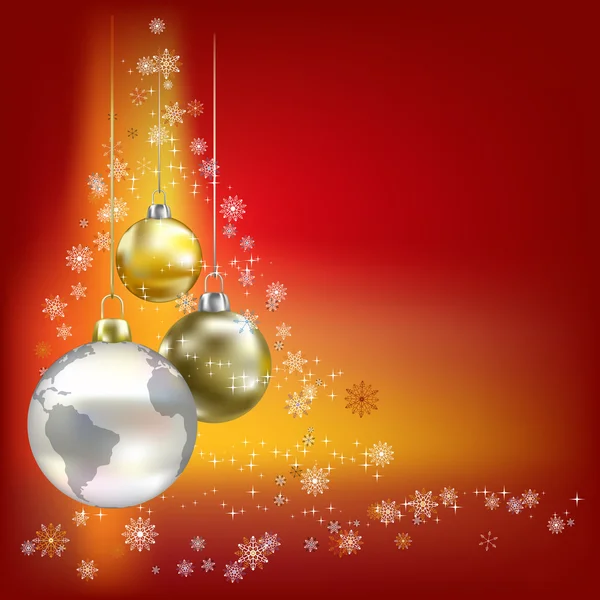 Рождественские шары и планета красный фон — стоковый вектор