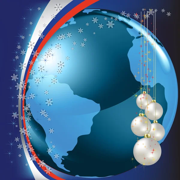 Christmas greeting blue globe on dark
