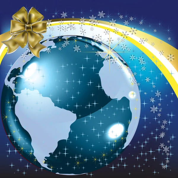 Christmas greeting gold bow with planet