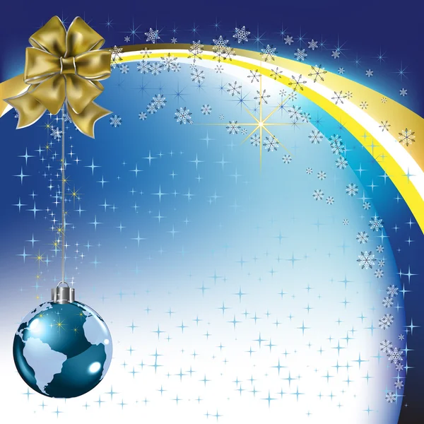 クリスマスの挨拶の惑星とゴールドのリボン — ストックベクタ