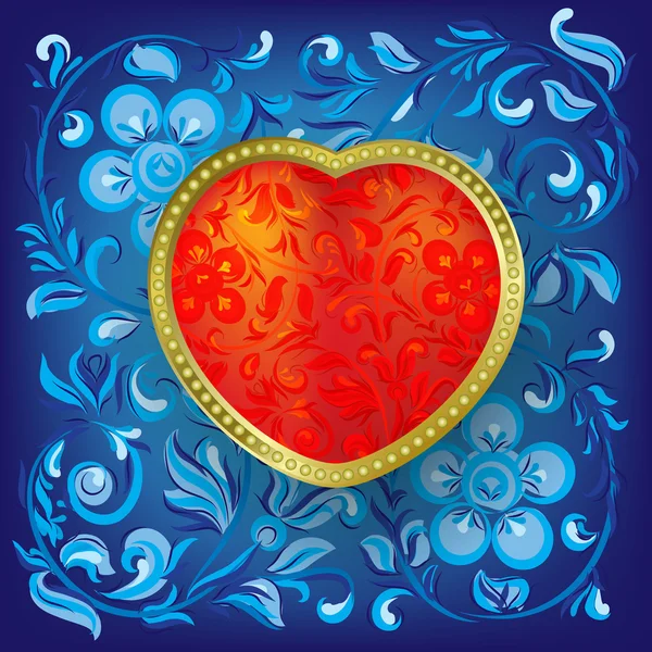 Валентинки Приветствие Сердцем Синем Цветочном Фоне — стоковый вектор
