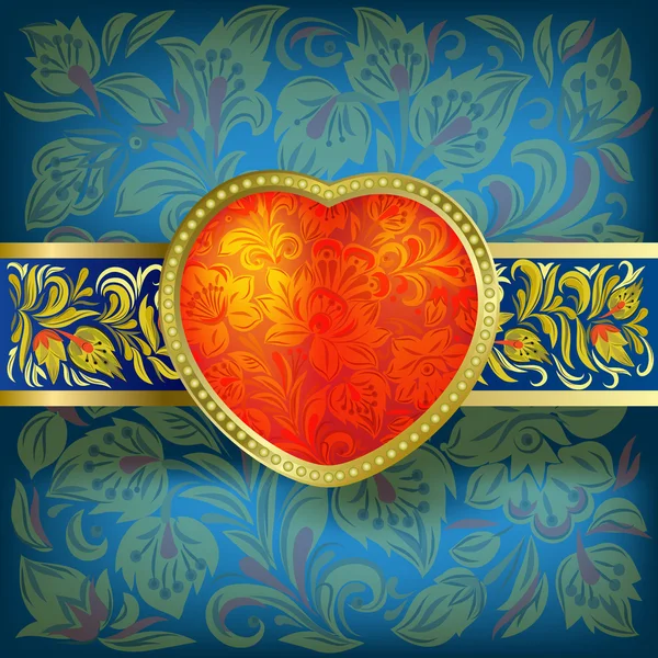 Του Αγίου Βαλεντίνου Χαιρετισμό Καρδιά Στις Μπλε Floral Στολίδι — Διανυσματικό Αρχείο
