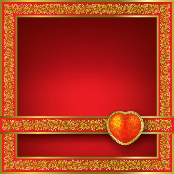 Valentinstagsgruß Mit Rotem Herz Und Floralem Rahmen — Stockvektor