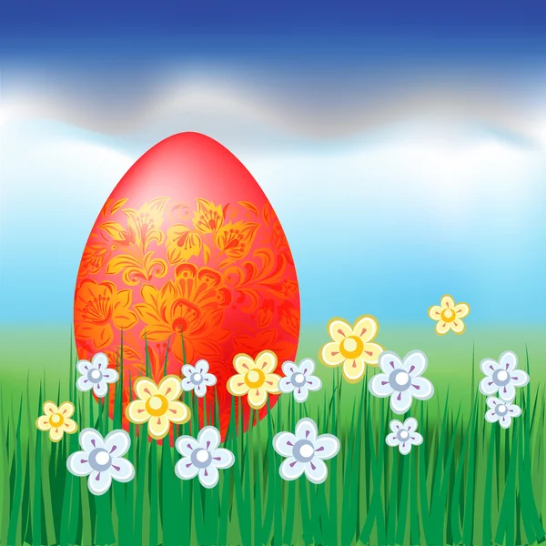 Çimenlerin üzerinde tatil arka plan Paskalya yortusu yumurta — Stok Vektör