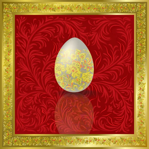 Kırmızı Çiçekli Bir Arka Plan Üzerinde Paskalya Yortusu Yumurta — Stok Vektör