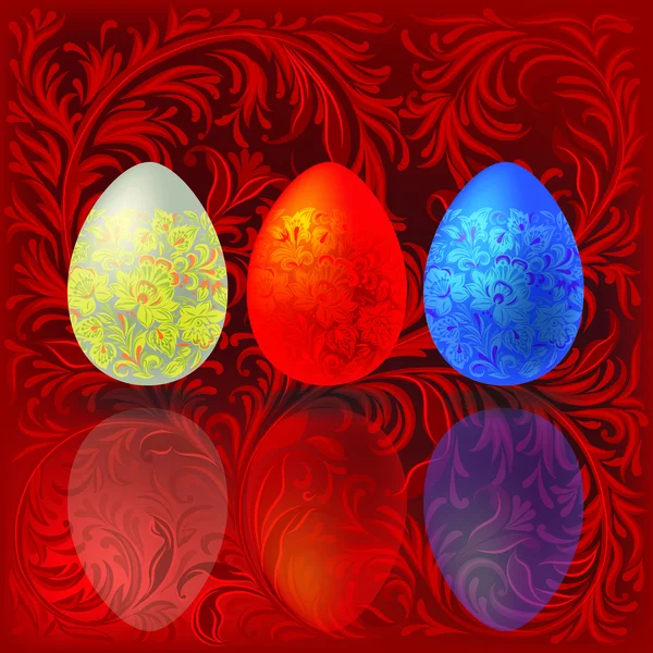 Paskalya Yumurtaları Üzerinde Kırmızı Çiçekli Süsleme — Stok Vektör