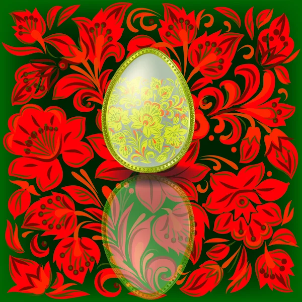 Gold easter egg on floral background — Stock Vector