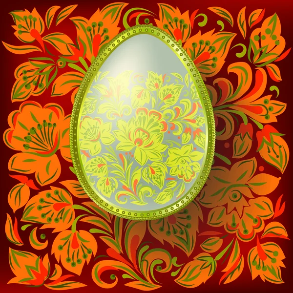 Oeuf de Pâques en or sur fond floral — Image vectorielle