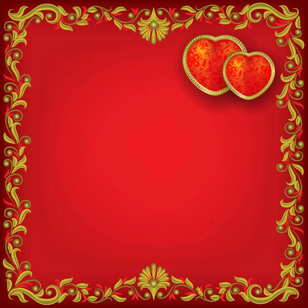 Salutation Saint Valentin Avec Des Cœurs Sur Fond Floral Rouge — Image vectorielle