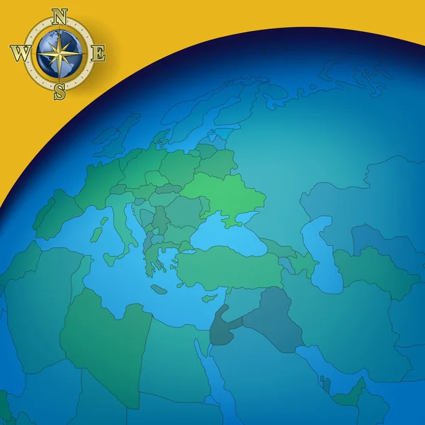 Dünya Harita Altın Pusula Ile Arka Plan — Stok Vektör