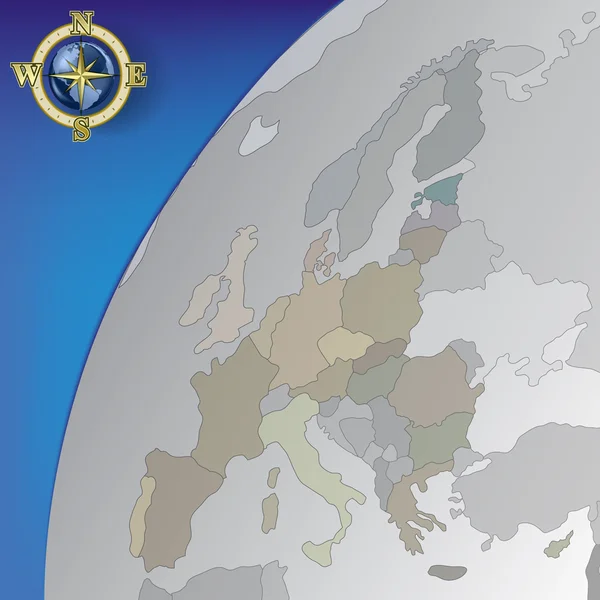 Pozadí Abstraktní Šedou Mapu Evropy Zlatý Kompas — Stockový vektor