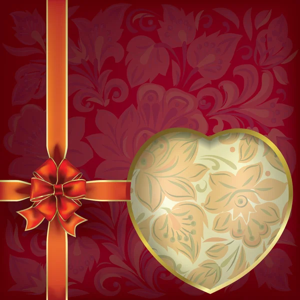 Salutation Saint Valentin Avec Coeur Arc Sur Ornement Floral — Image vectorielle