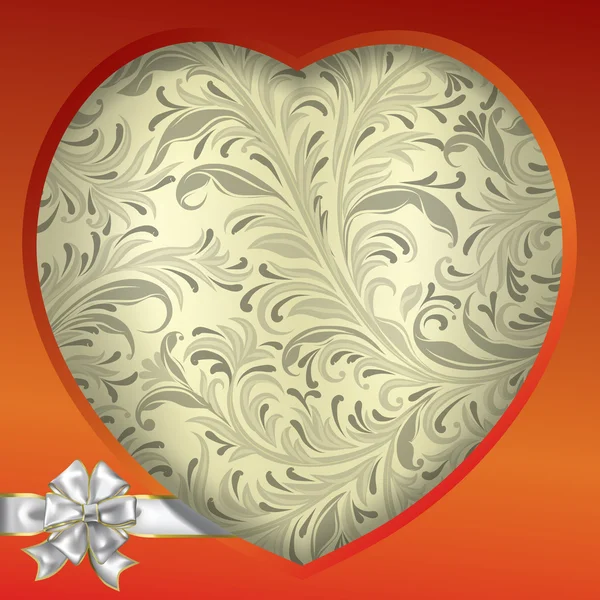 Валентинки Красное Приветствие Сердцем Бежевый Цветочный Орнамент — стоковый вектор