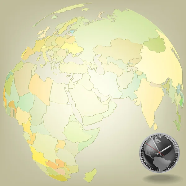 抽象米色背景与地球和钢时钟 — 图库矢量图片